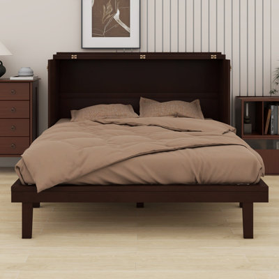 Queen Size Pine Wood Murphy Bed – Cabinet Design, Power Station  Rattan Decoration Panel