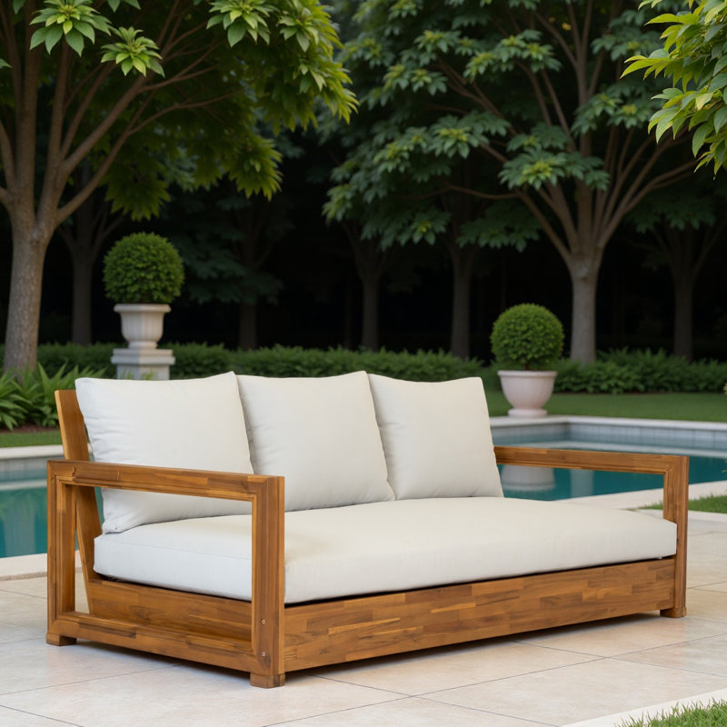 Canapé de patio 3 places avec coussin plus épais, coussins moelleux, coussins de pieds réglables et housses de coussin amovibles