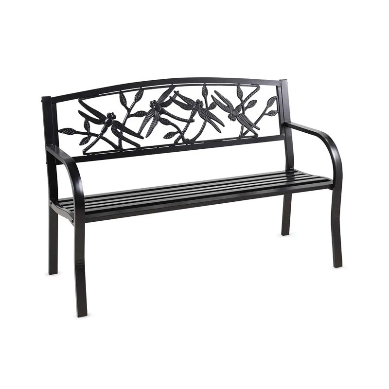 50" Alecea Dragonfly Black Steel Garden Bench
