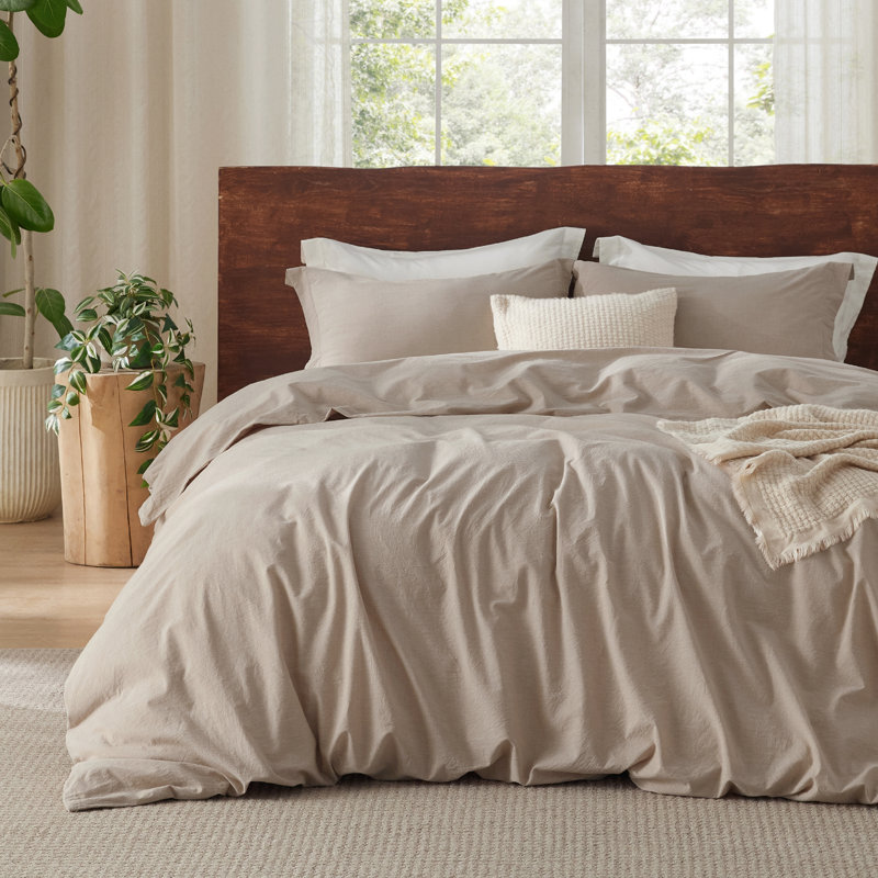 Ensemble de housse de couette 100% coton délavé, Housse de couette surdimensionnée pour très gran, Gris clair