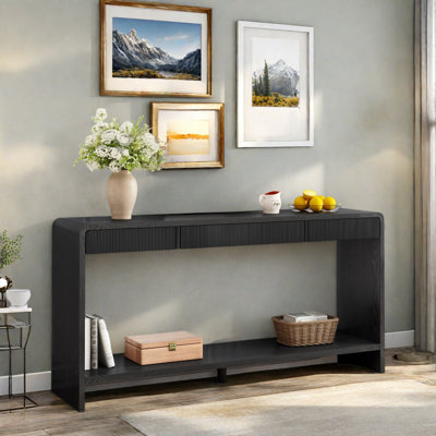 Modern Console Table With 3 Drawers, Vertical Slats And Round Edge Design by Latitude Run