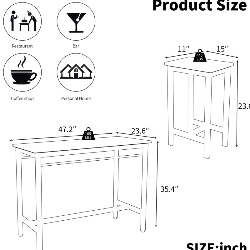 Table de salle à manger rustique 5 pièces et quatre tabourets de bar, structure en métal, chêne blanc, idéal pour les réunions de famille à la maison