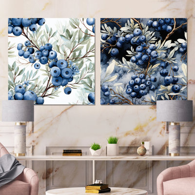 Winter Berry Blueberry Grove I - Fruits Wall Art Prints Set Of 2