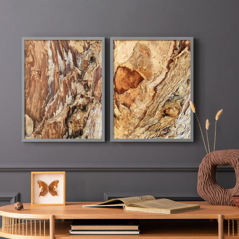 Tree Texture Triptych I-Premium Framed Print -Ready to Hang - No Nails Required - No Nails Required, Green, 21" H x 34" W
