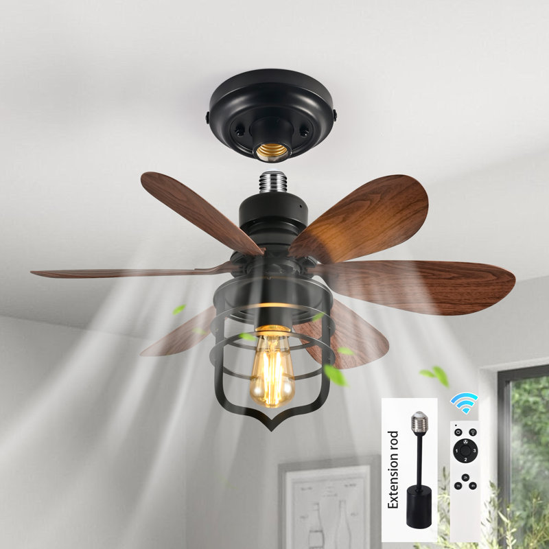 20" Farmhouse Socket Ceiling Fan With Light Kits And Remote Control