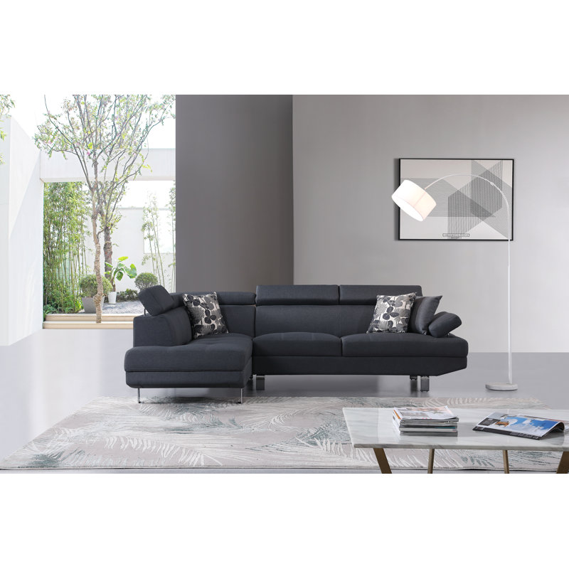 Steinway Upholstered L-Shaped Sectional, Gray, Left Hand Facing
