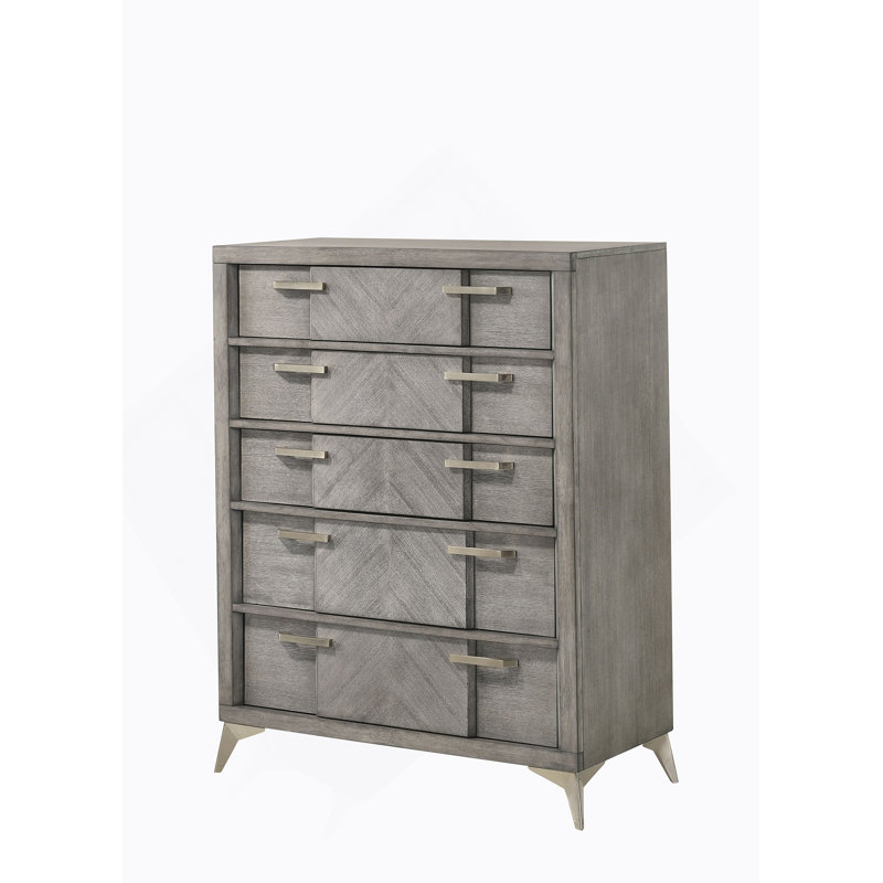 Commode 5 tiroirs en placage assorti gris
