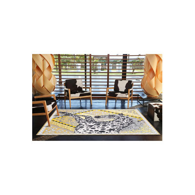 Yellow Horse Patterned Geometric Modern Decorative Washable Rug