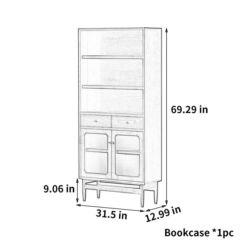 Multi-functional Storage Cabinet Display Bookcase, Cherry Wood