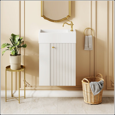 Meuble-lavabo flottant moderne de 18,5 po avec lavabo en résine et rangement à gauche, parfait pour les petites salles de bain