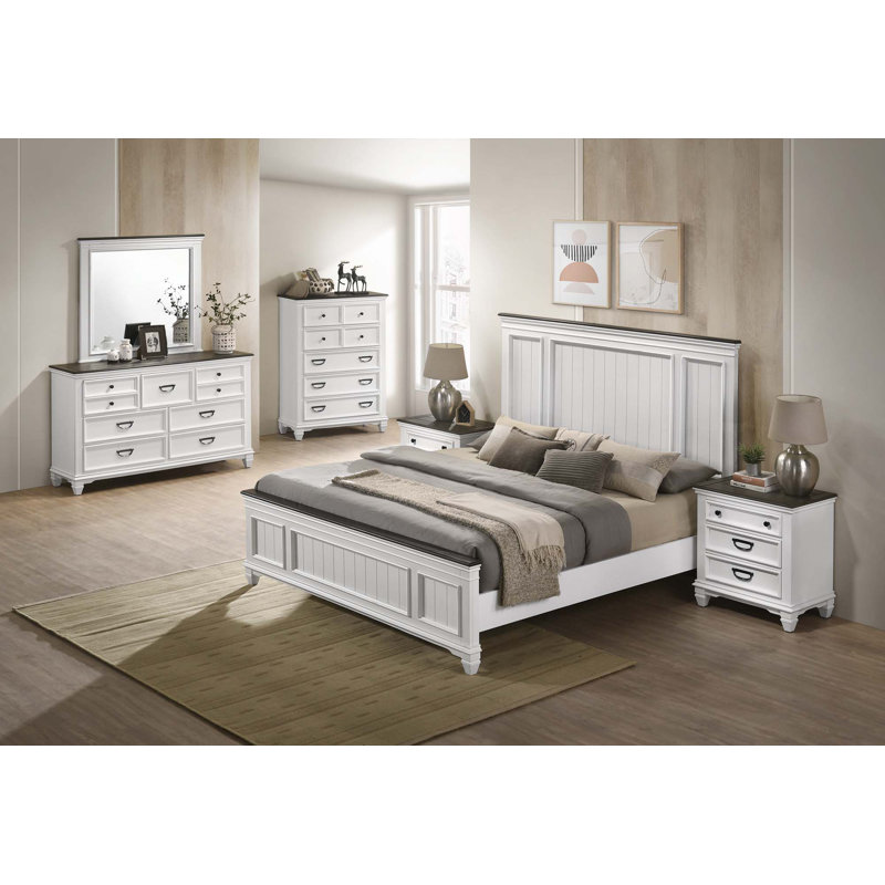 Ensemble de chambre à coucher, Lit, deux tables de chevet, commodes, miroir de co, Grand