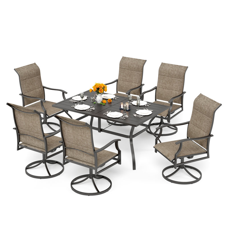 7pcs Rectangle Outdoor Patio Dining Set Heavy Duty Metal Table With Sling Chairs