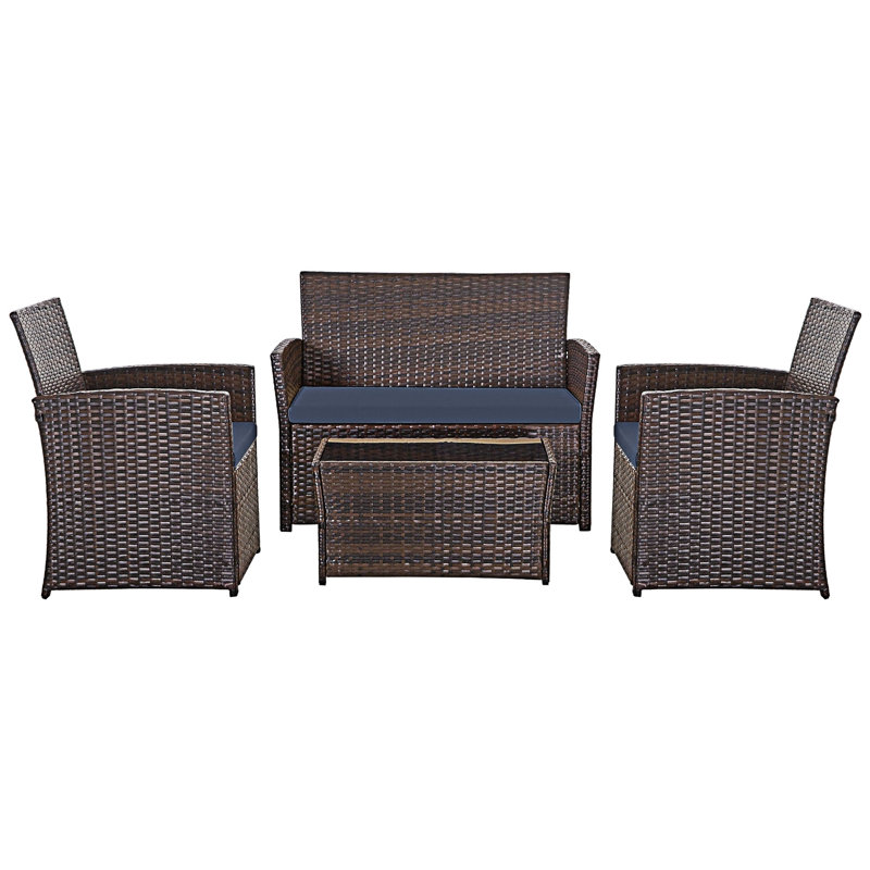 Ensemble de canapés modulaires d'extérieur 4 pièces, Bleu, Brun