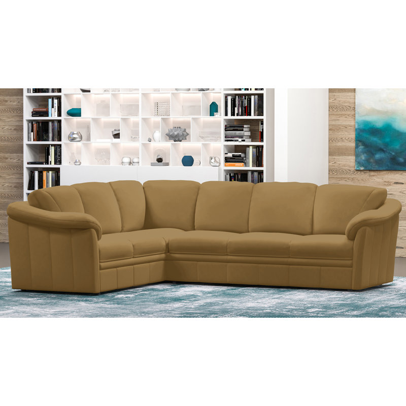 Ramdev 108" Wide Genuine Leather Corner Sectional, Right Hand Facing, Cedar Genuine Leather