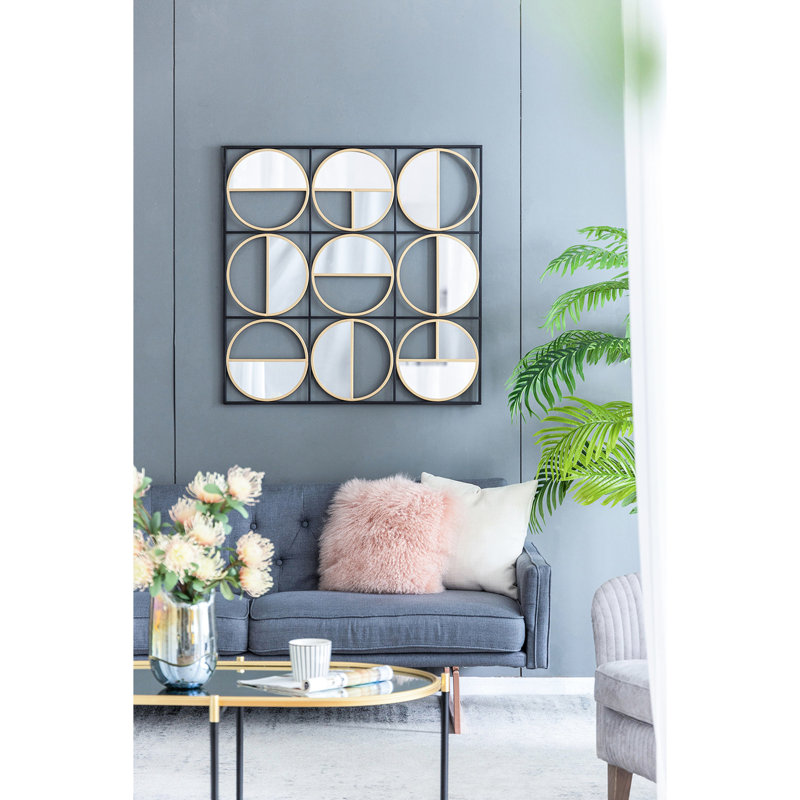 Miroir mural moderne moderne en métal noir perlé de 35,6 po, créant un miroir de chambre à coucher, de salon et de vestibule élégant et confortable pour l'intérieur