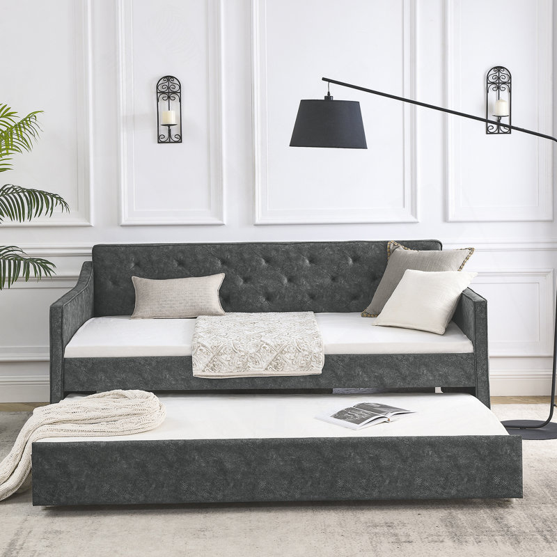 Daybed With Trundle, Upholstered Tufted Sofa Bed
