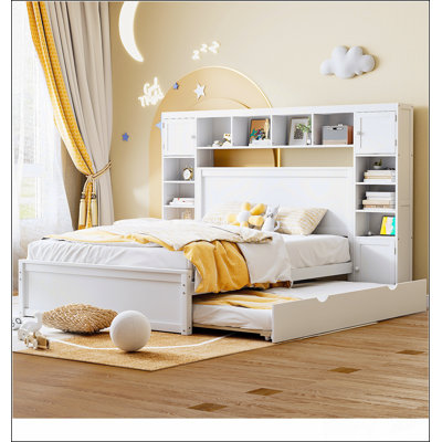 Queen Size Wooden Bed With All-In-One Cabinet, Shelf And Sockets