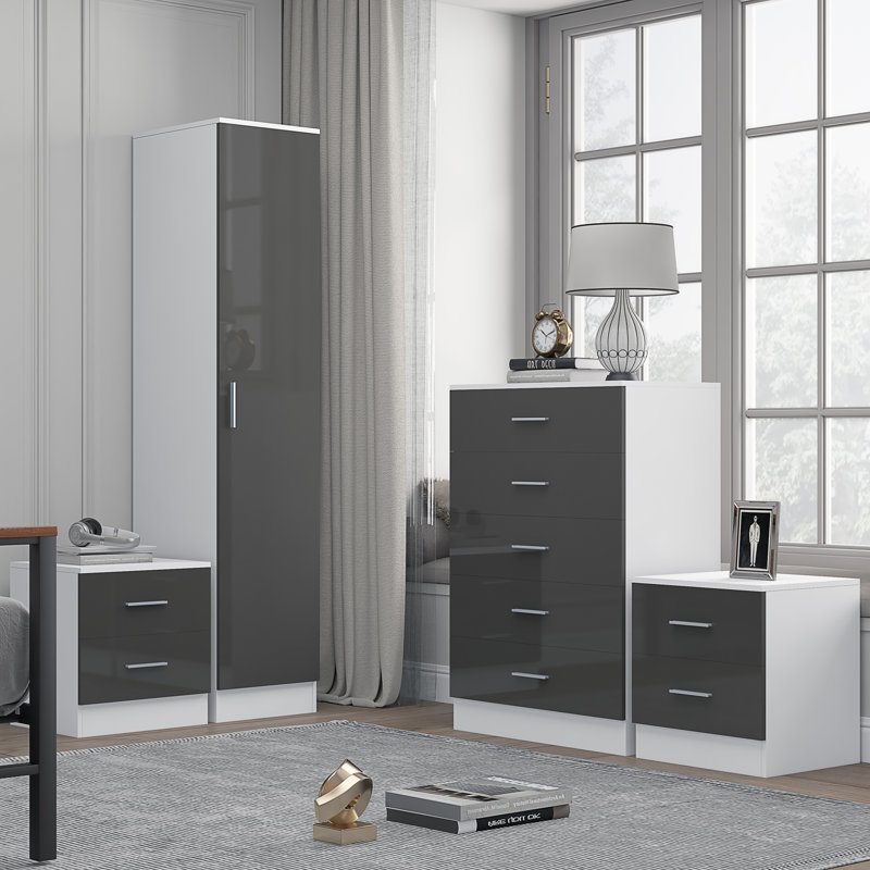 Eva Piece Bedroom Set, Grey Gloss / Matt White