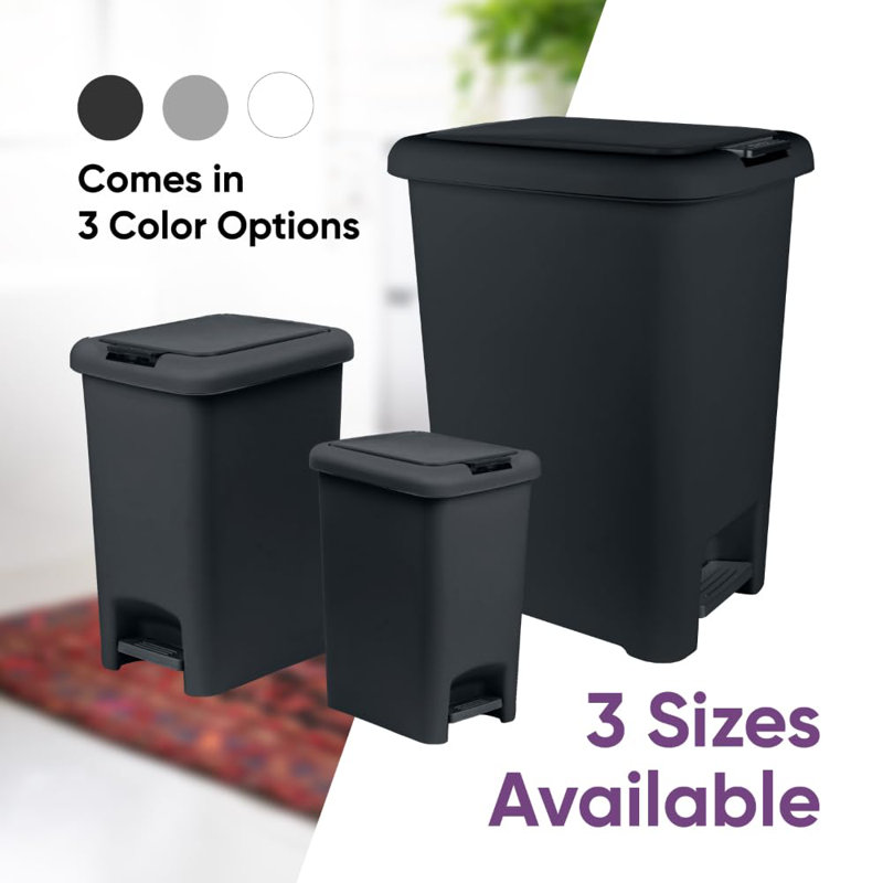 Poubelle à pédale avec roulettes Superio 48L Slim, 12.6 Gallon, Noir