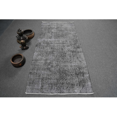 Vintage Handmade Turkish Overdyed Black Runner Rug Ideal for Rustic Hallway Decor Black/Beige