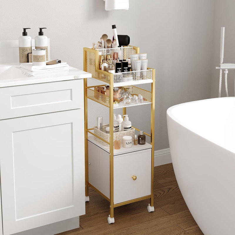 Makeup Organizer Cart With Drawers And Wheels - Rolling Bathroom Vanity Storage For Cosmetics, Skincare, Hair Tools, Nail Polish And Accessories