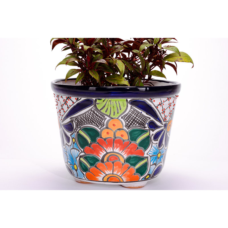 10" Multicolor Floral Talavera Ceramic Round Pot Planter