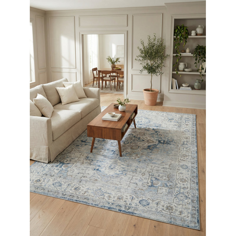 Vintage Looms Blue/Beige Polyester powerloom Area Rug, Rectangle 6' x 9'