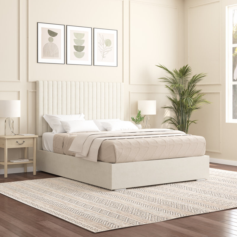 Aidean Upholstered Bed Frame, Single (3'), Cream