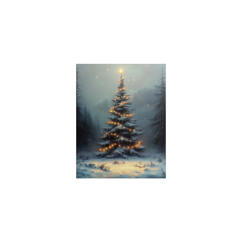 Thème de sapin de Noël illuminé d'hiver, art mural sans cadre, 16 x 20