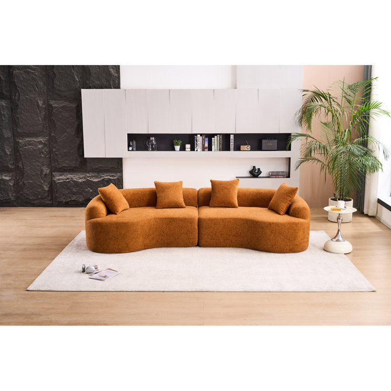 4 Orange Chenille Fabric - Soft And Sponge Living Room Cozy Seating