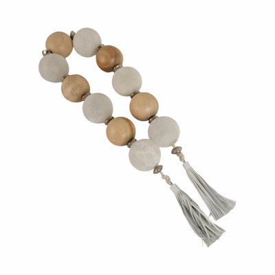 Coolidge Decorative Glass Beads with Metal Accent and Leather Tassel for Home Decor - Elegant Garland for Table, Shelf, and Living Room Decoration - Wood