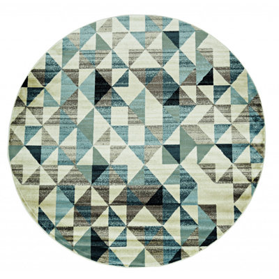 8' Blue Round Geometric Dhurrie Area Rug