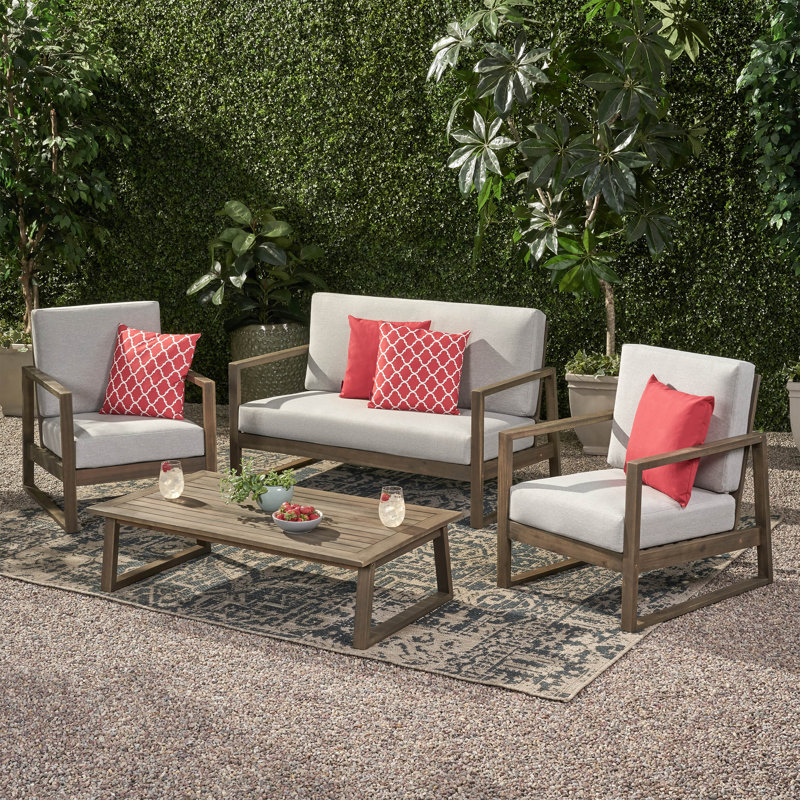 Ryter Acacia 4 - Person Patio Conversation Set with Cushions, Gray Frame / Light Gray Cushion