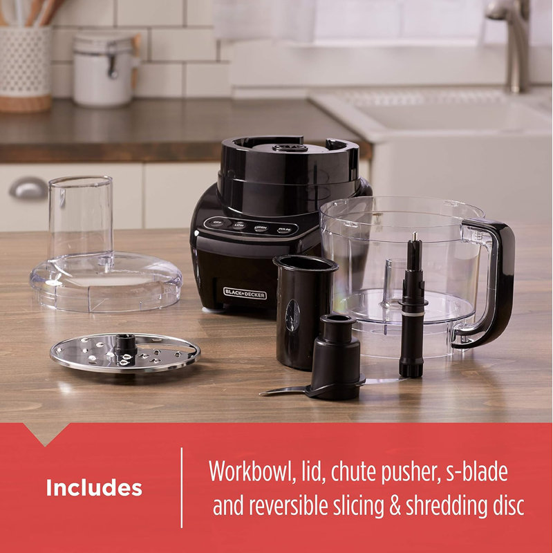 BLACK+DECKER Food Processor and Vegetable Chopper, Stainless Steel Blade, 8-Cup Capacity, 450W Power with Attachments to Shred, Slice, Mince, Grind, and Puree