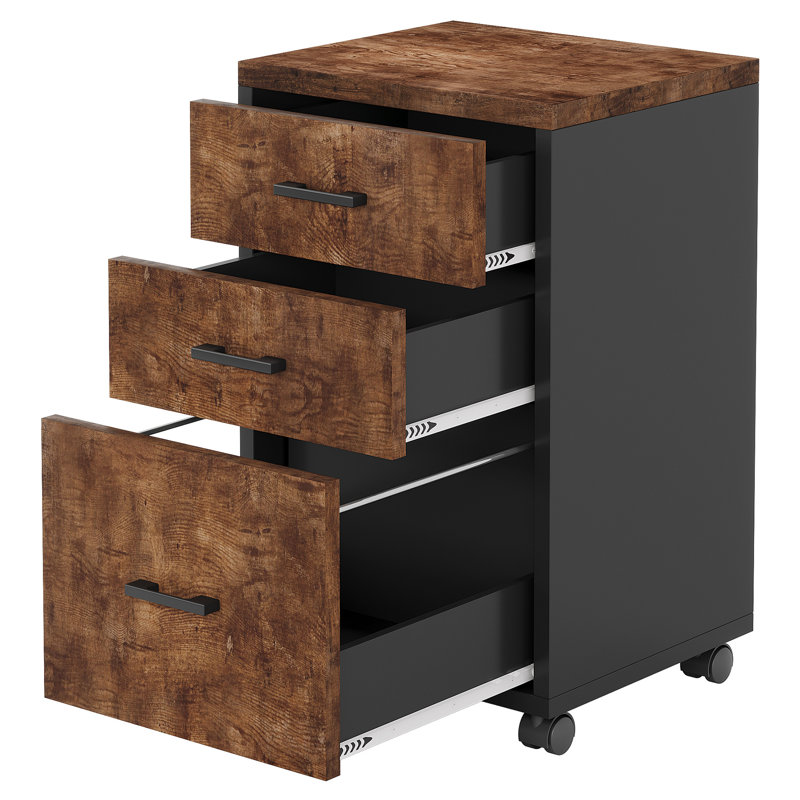 Modern 3-Drawer Rolling Vertical File Cabinet With Locking Casters,  Mobile Printer Stand For Home Office, Rustic Brown