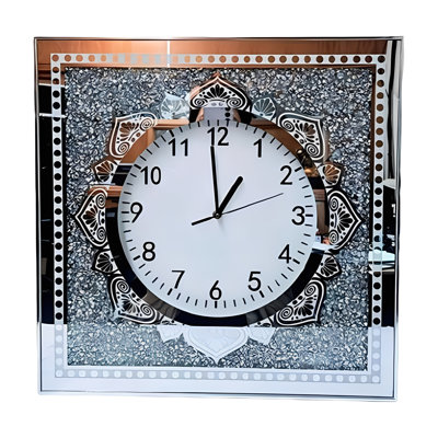 L'horloge murale 19 po H 19 po argentée et miroitante avec miroir Mandala