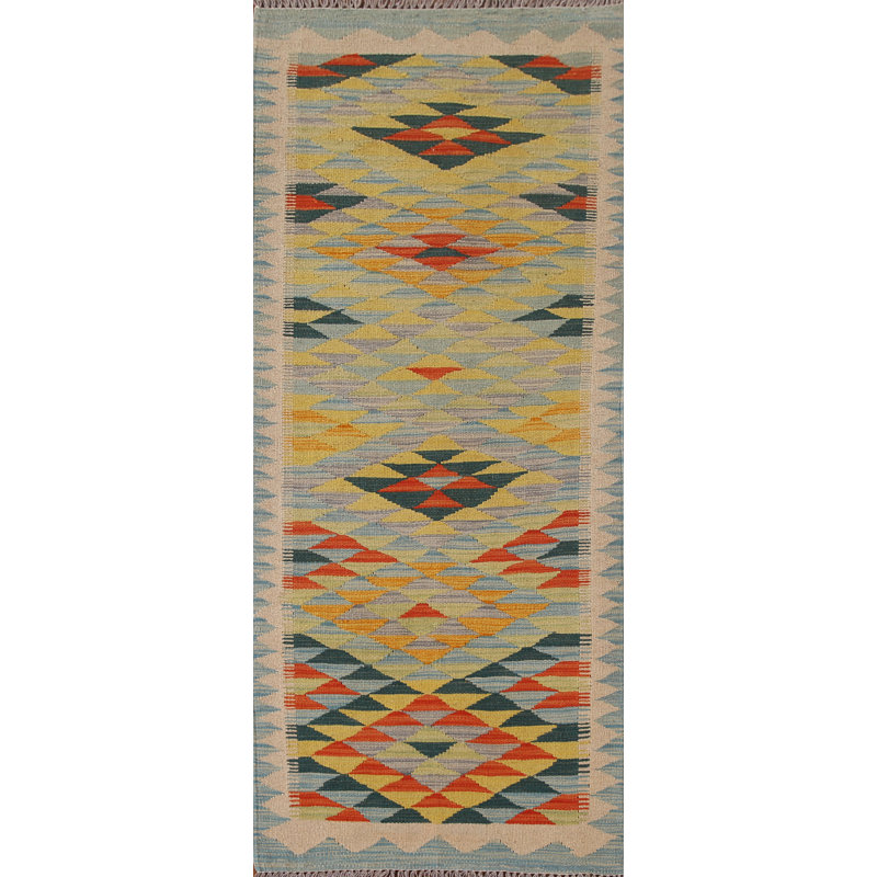 Reversible Wool Kilim Runner Rug 2x7