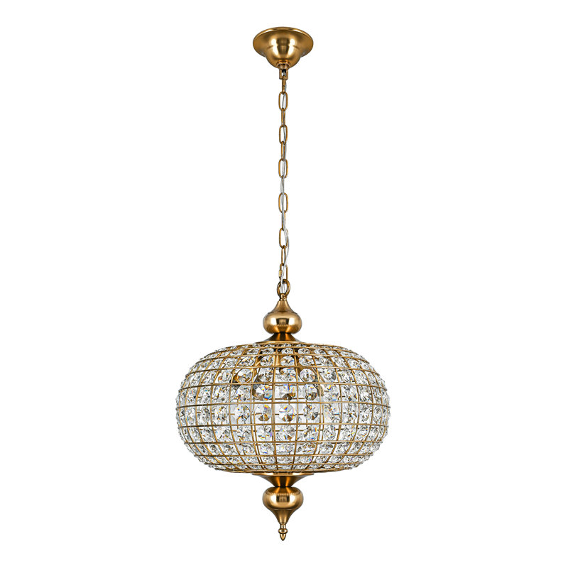 4-light Crystal Globe Chandelier, 98.42" H x 16.34" W x 16.34" D, Antique Brass