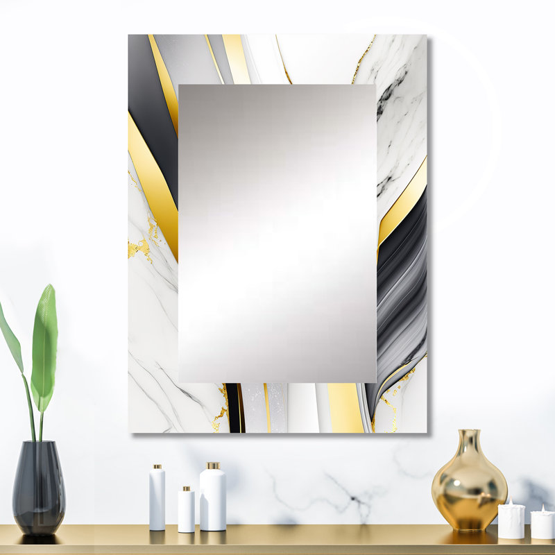 Abstrait Geode Waves Gray II - miroir décoratif abstrait, miroir mural moderne, impression d'art en métal, 32 po x 24 po
