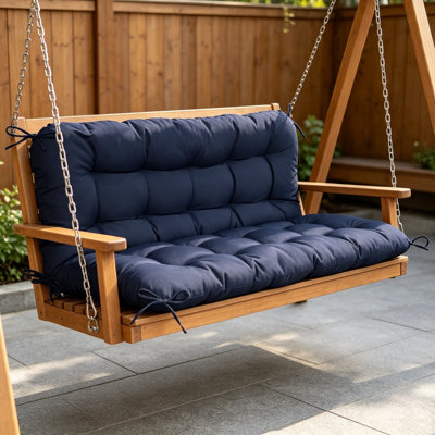 Outdoor Waterproof Porch Swing Cushions: 48×40 In Black Swing Cushion With Backrest – 2 Seater With 8 Non-Slip Ties & UV Protection Bench Cushion For Patio, Garden, Porch, Balcony