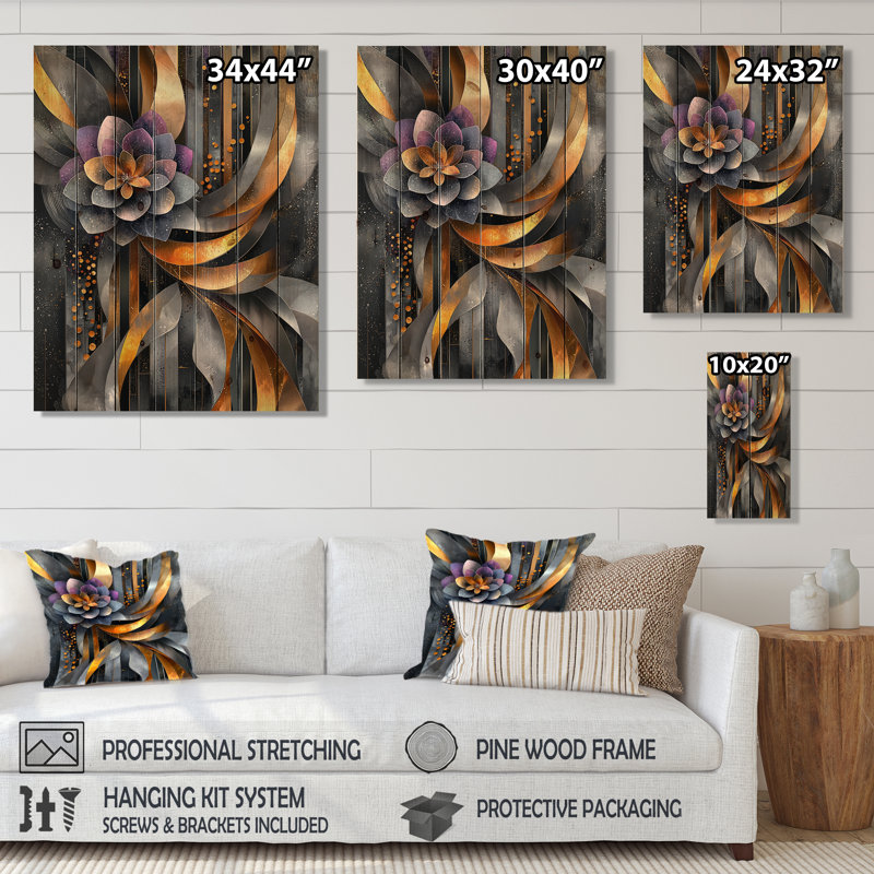 Flower Dahlia Petal Geometry In Motion III - Dahlia Wood Print - On Natural Pine Wood, 32" H x 24" W x 0.78" D