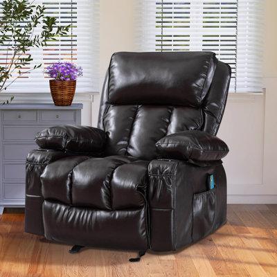 Harvey 34.3" Wide Faux Leather Manual Recliner with Massager & Heater