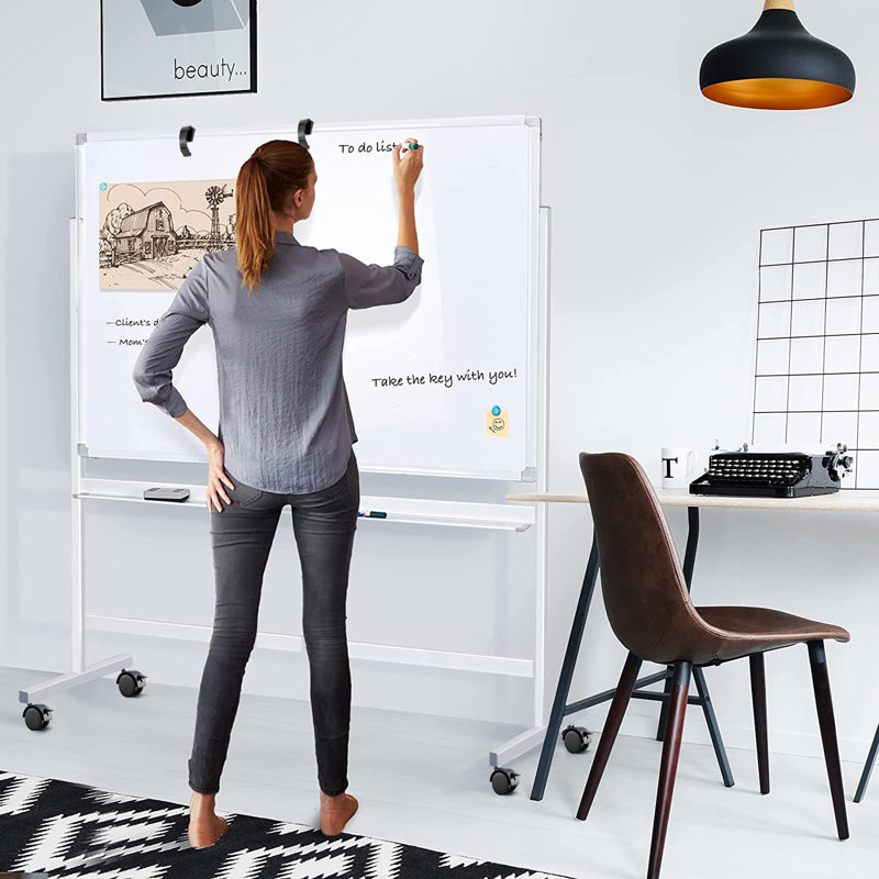 48 po x 36 po, tableau blanc mobile sur deux côtés, tableau effaçable à sec sur roulettes, Blanc