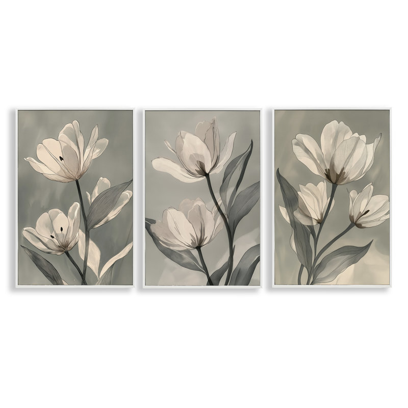 «Flower Trios Portraits», ensemble de 3 giclées encadrées, design par Annabelle Hall, H 18 po x l 36 po