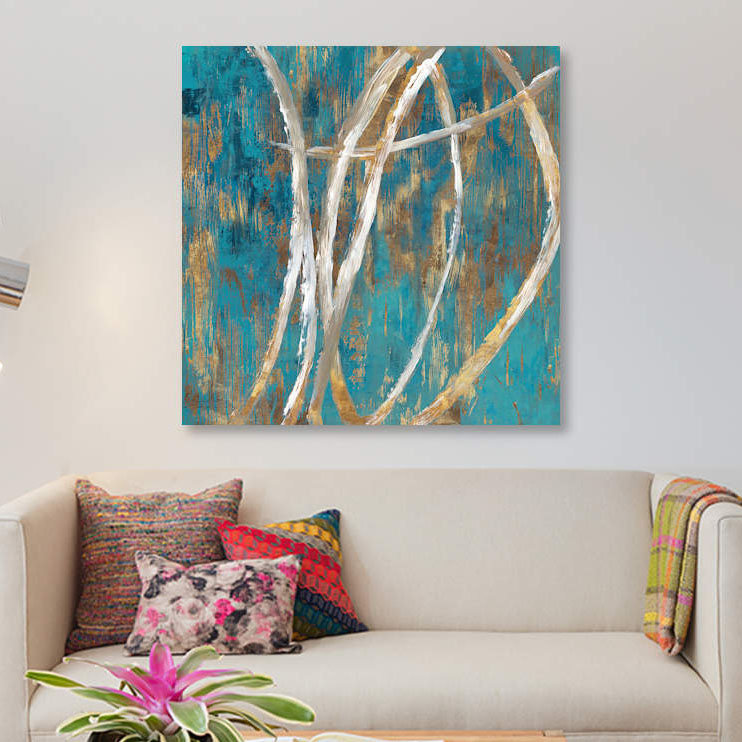 « bleu foncé abstract ii », reproduction sur toile, H 18 po x l 18 po x P 1,5 po, Pas de tapis, Toile tendue