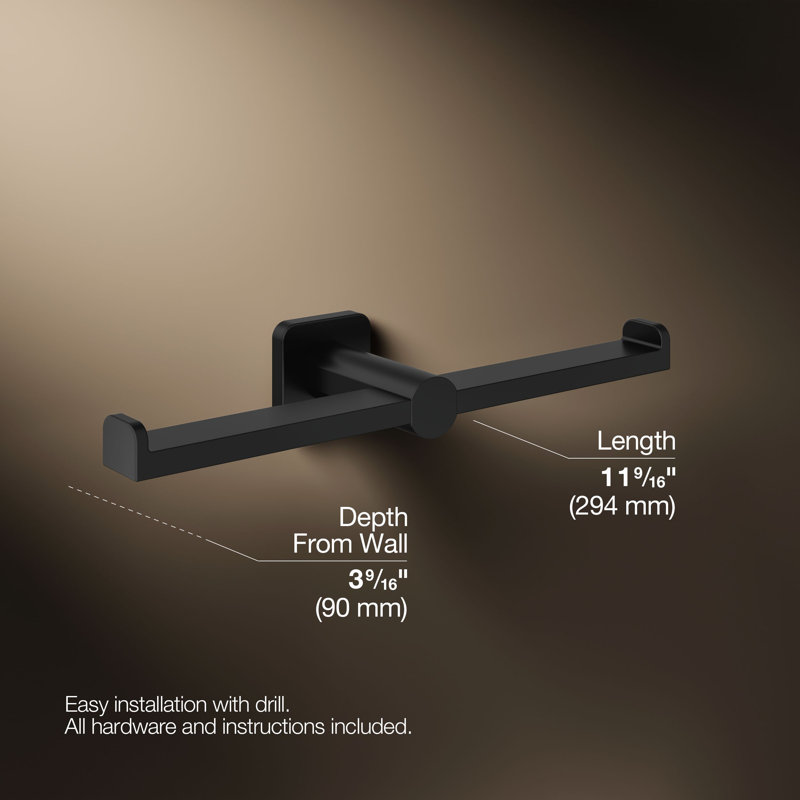 Parallel Double Toilet Paper Holder, Matte Black