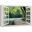 Fenêtre de paysage «Modern White Window donnant sur un pont par un lac entouré d'arbres» sur toile-98448319