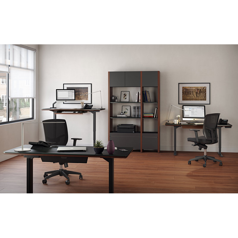 Sequel 20 Glass Writing Desk, 24" H x 66" W x 30" D, Chocolate Stained Walnut
