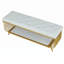 Banc à chaussures d'entrée rembourré de 120 cm (47,24 po), banc de rangement pour chaussures avec structure en métal doré, coussin capitonné en PU et tablette inférieure