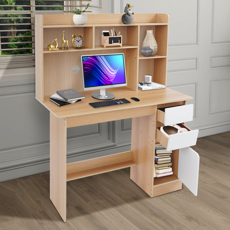 Modern Writing Desk With Bookshelf(Product Height: 51.54In), Wood